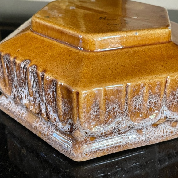 VINTAGE 1960s HAEGER 291 HEXAGON BULB SUCCULENT PLANTER 9” gold/brown drip glaze - Picture 10 of 15